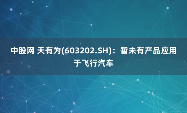 中股网 天有为(603202.SH)：暂未有产品应用于飞行汽车