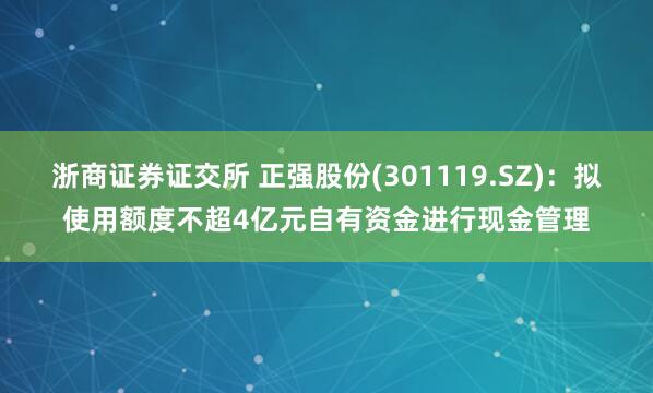 浙商证券证交所 正强股份(301119.SZ)：拟使用额度不超4亿元自有资金进行现金管理